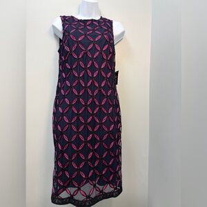 SLNY Pink and Black Patterned Midi Dress